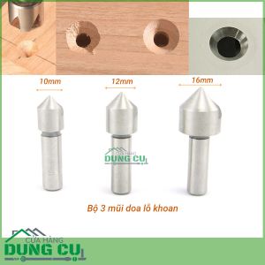 Bộ 3 mũi doa lỗ khoan nhôm, gỗ lưỡi đơn 10-16mm thép gió HSS4241