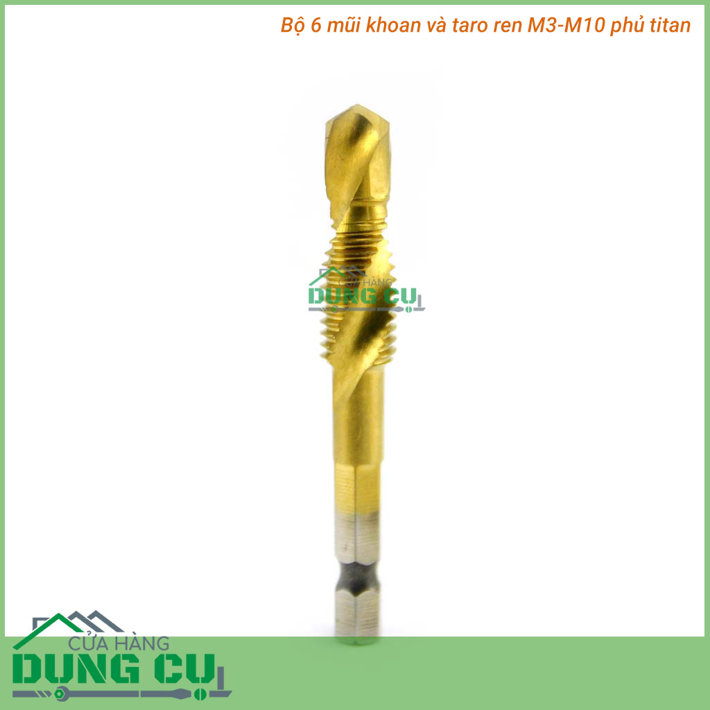 Bộ 6 mũi khoan và taro ren M3-M10 phủ titanium