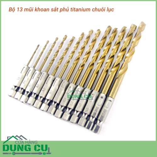 Bộ 13 mũi khoan sắt chuôi lục giác 1.5-6.5mm phủ titan