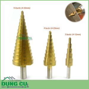 Bộ 3 mũi khoan bước thẳng 4-32mm khoan tấm sắt chuôi tròn