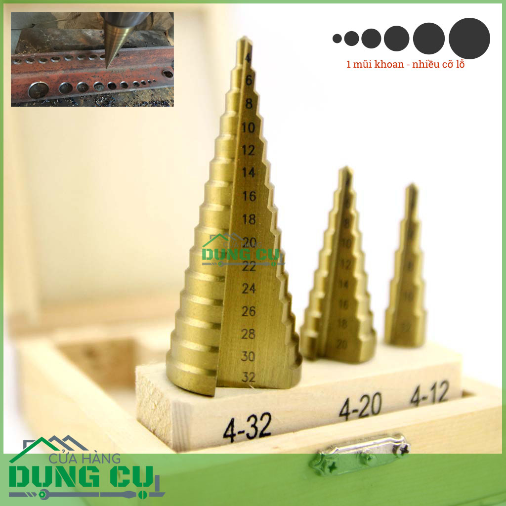 Bộ 3 mũi khoan bước rãnh thẳng chuôi tròn 4-32mm