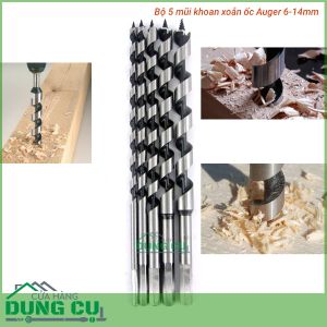 Bộ 5 mũi khoan gỗ xoắn ốc Auger 6-14mm dài 230mm