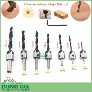 Bộ 7 mũi khoan gỗ bắt âm mũ vít 3 - 10 mm thép gió 4241