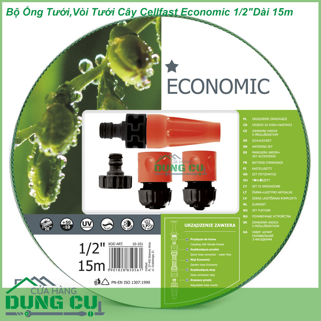 Bộ Ống Tưới,Vòi Tưới Cây Cellfast Economic 1/2″Dài 15m
