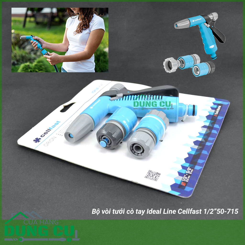 Bộ vòi tưới cò tay Ideal Line Cellfast 1/2”50-715