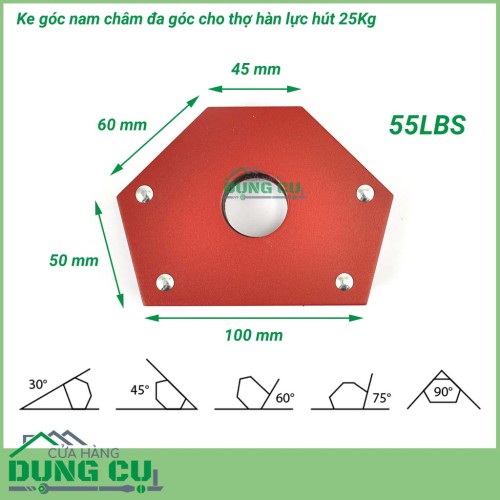 Ke góc nam châm đa giác lực hút 25kg - 55lbs