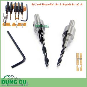 Bộ 2 mũi khoan gỗ định tâm 3 tầng bắt âm mũ vít