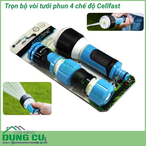 Trọn bộ vòi tưới phun 4 chế độ Cellfast