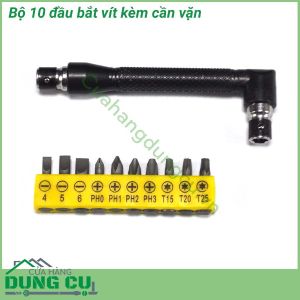 Bộ 10 đầu vặn vít kèm cần vặn