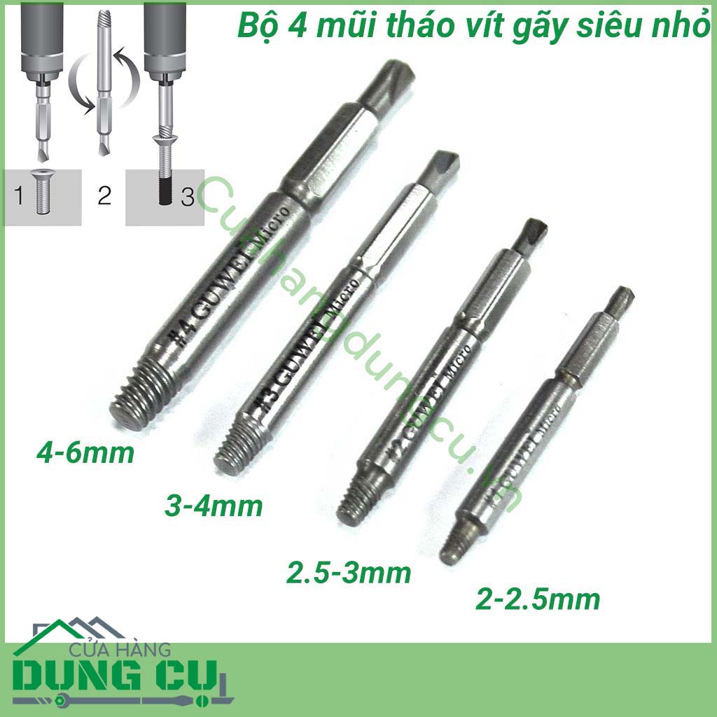 Bộ 4 mũi tháo vít gãy siêu nhỏ