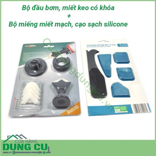 Bộ 2 đầu bơm-miết keo và miết mạch làm sạch keo