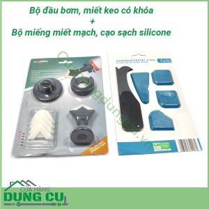 Bộ đầu bơm keo silicon kèm miếng miết mạch làm sạch