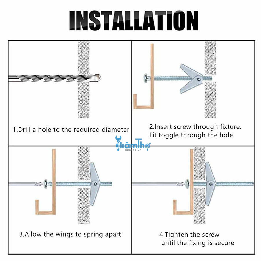 Cách gắn bu lông chuyển đổi Toggle